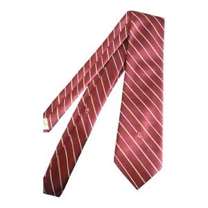 Vintage Christian Dior Burgundy Red and Cream Diagonally Striped All Silk Tie
